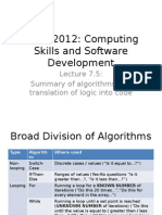 MECN2012: Computing Skills and Software Development: Summary of Algorithms and Translation of Logic Into Code