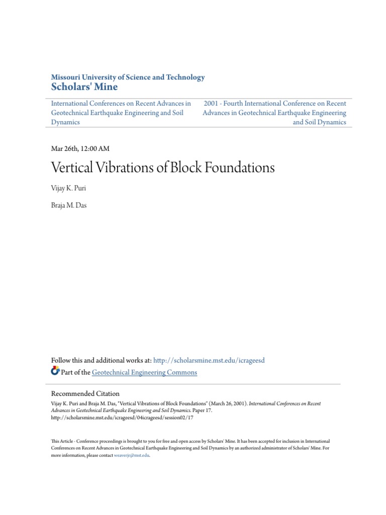 Vertical Vibrations in Block Foundations | PDF | Geotechnical ...