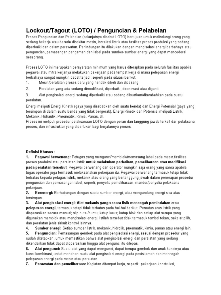 Proses Lockout/Tagout (LOTO) dan Warna | PDF