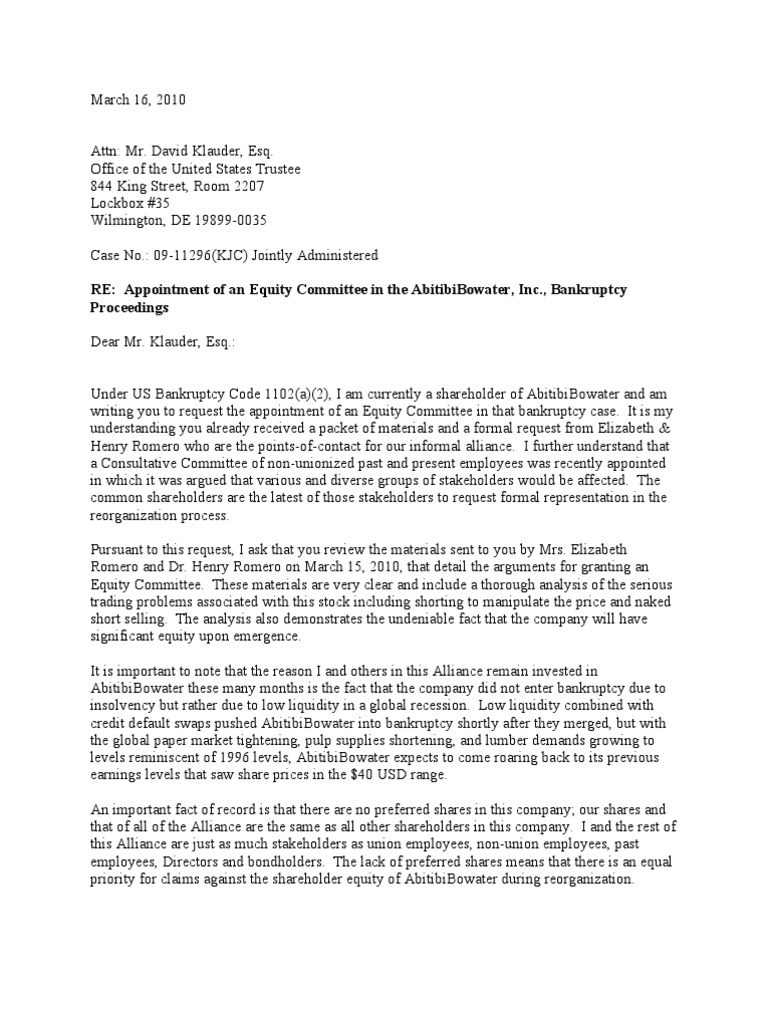 Trustee EC Letter Template | Download Free PDF | Bankruptcy | Stocks