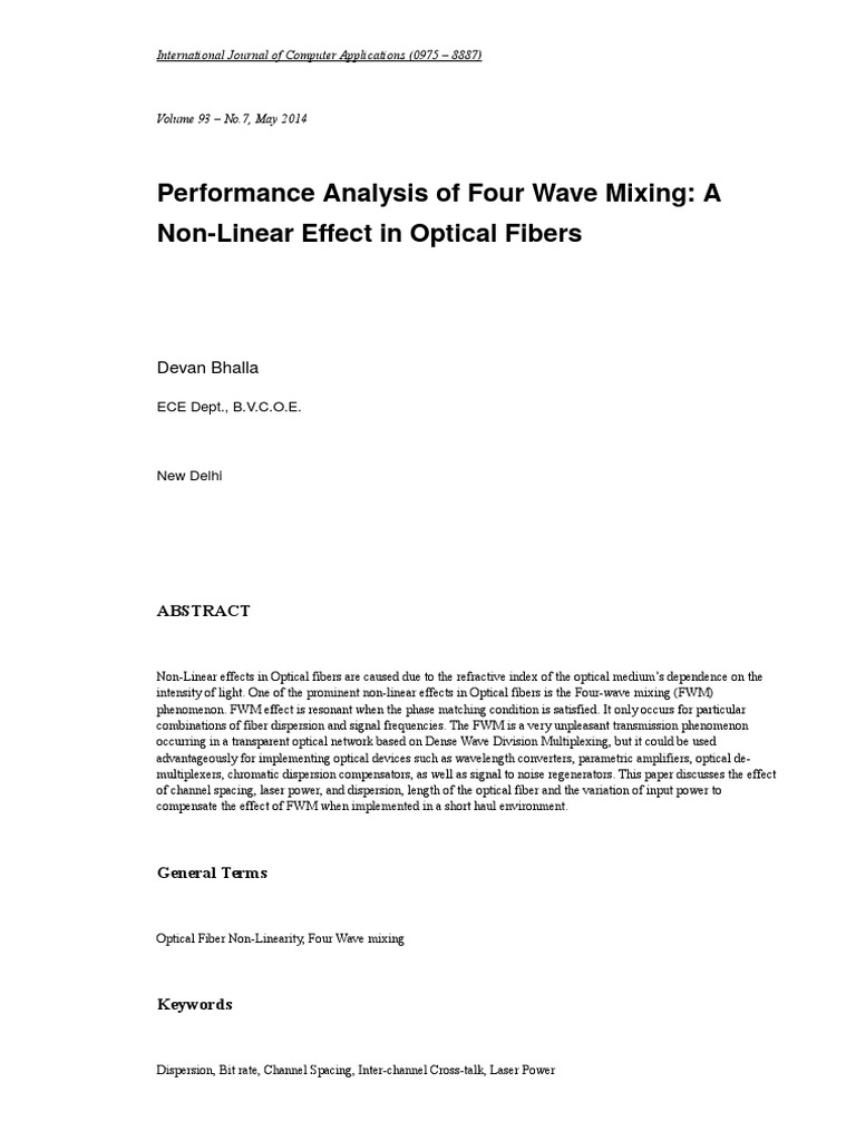 Four Wave Mixing in Optical Fibers | PDF | Nonlinear Optics ...