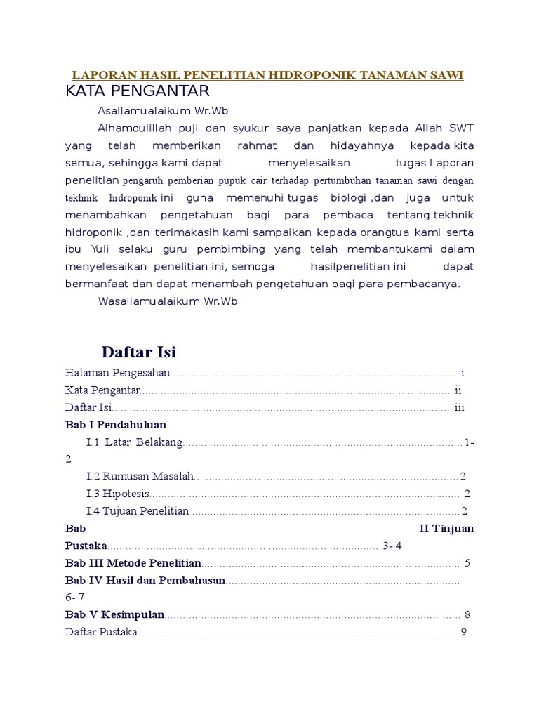 Laporan Hasil Penelitian Hidroponik Tanaman Sawi Docx