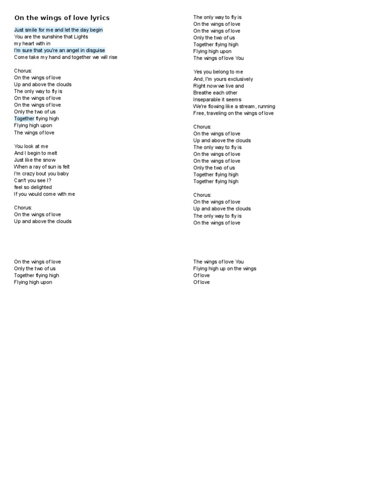 On The Wings of Love Lyrics | PDF