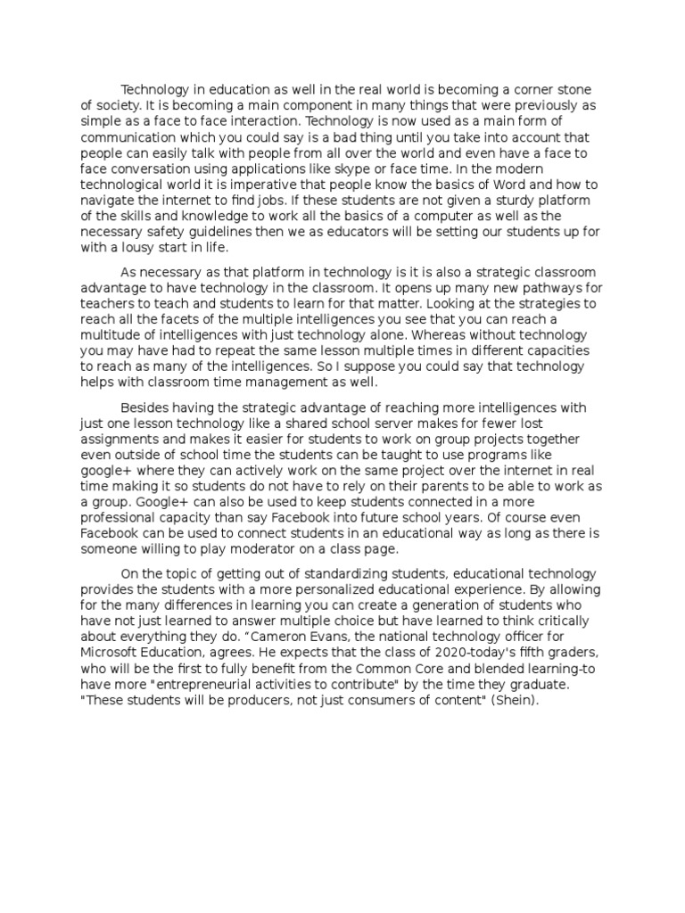 Position Paper Teaching and Learning With Technology Classroom