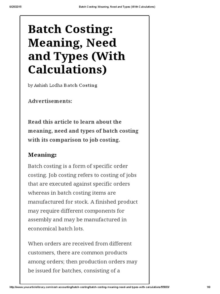 Batch Costing Meaning, Need and Types (With Calculations) PDF Inventory Prices