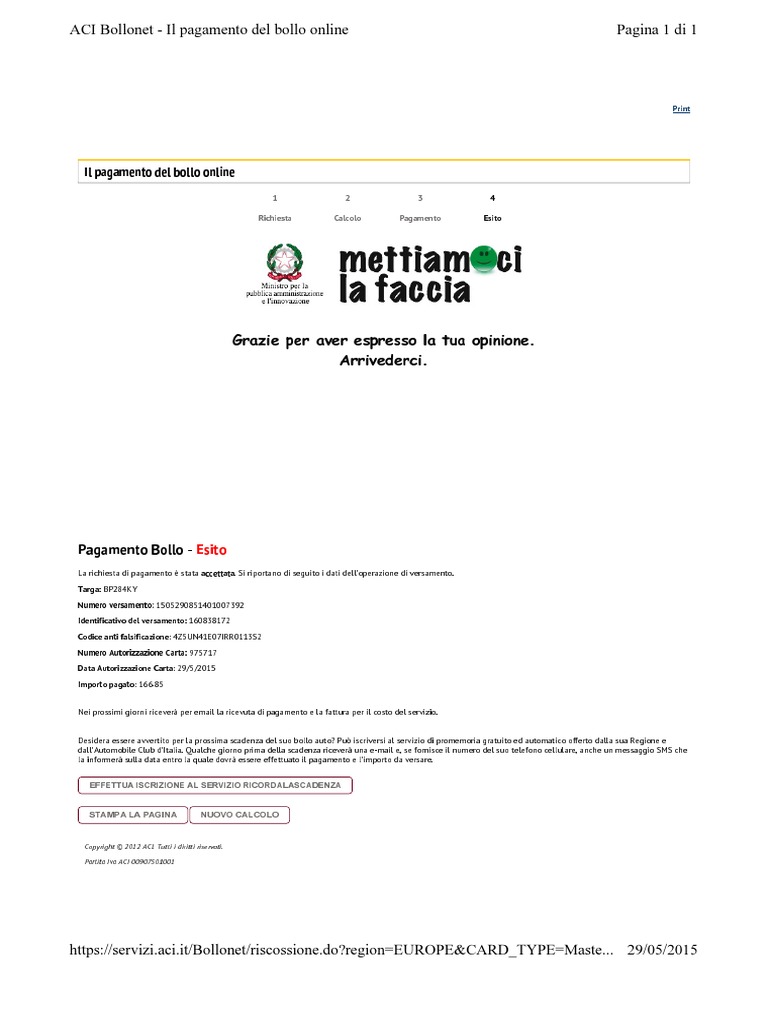 ACI Bollonet: Pagamento Bollo Online | PDF