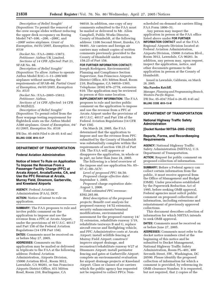 FAA Exemptions and PFC Application Overview | PDF | Federal Aviation ...