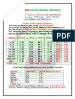 Screen Printing Price Chart