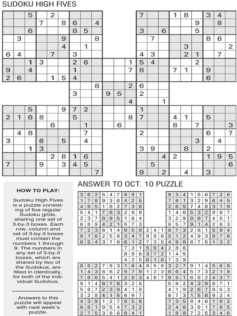 Printable Sudoku High-Five, Oct. 17 | PDF