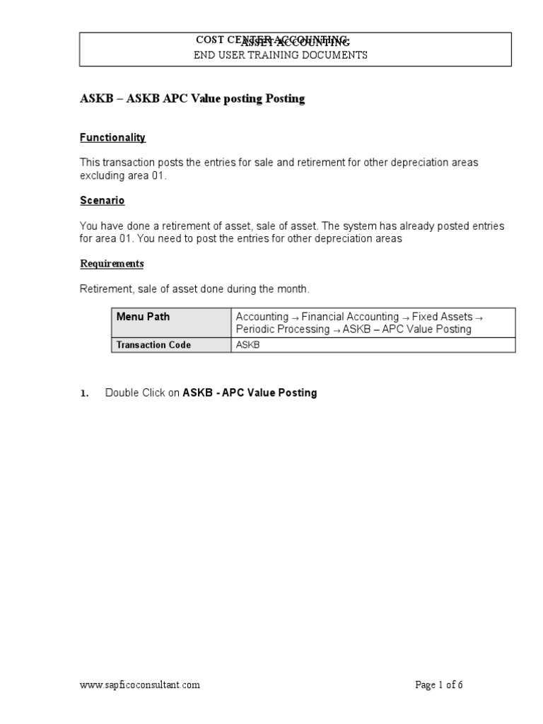 Asset Accounting Training: APC Value Posting | PDF