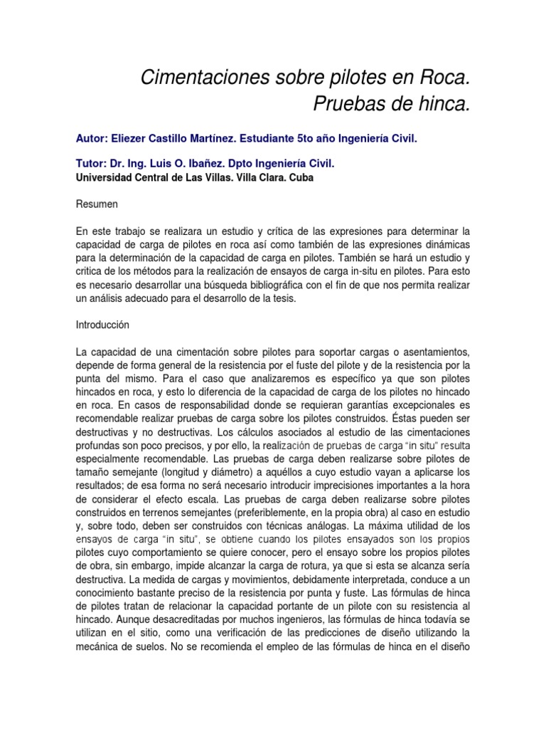 Cimentaciones en Roca | PDF | Fundación (Ingeniería) | Resistencia ...