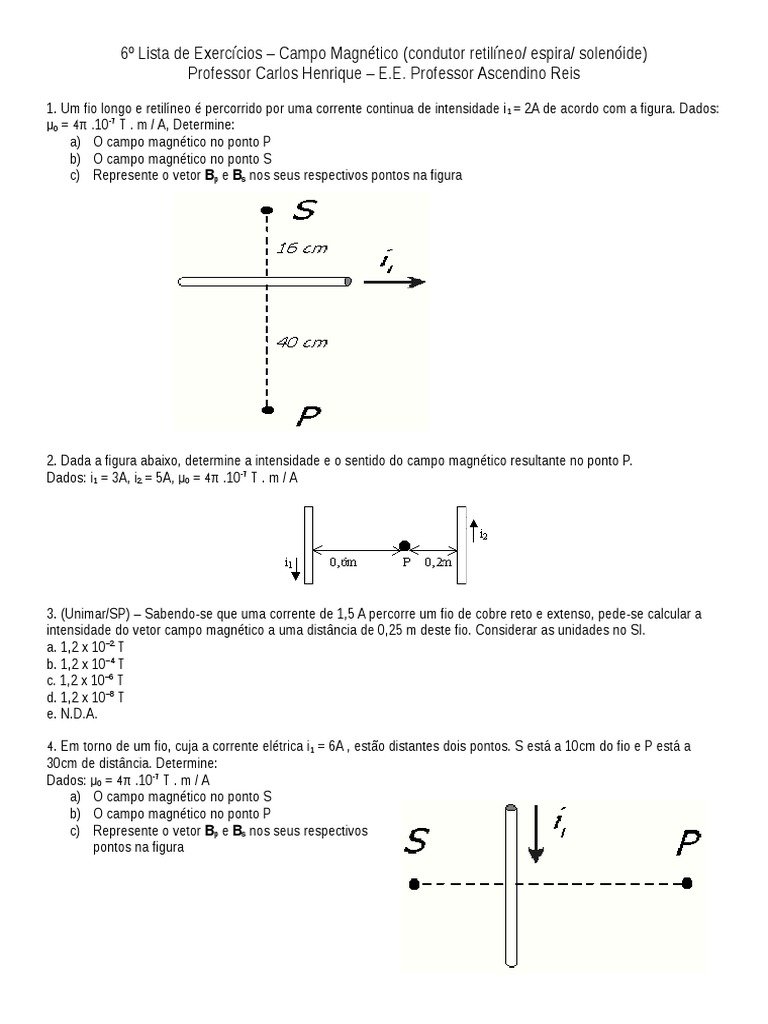 Exercícios sobre Campo Magnético | PDF | Campo magnético | Magnetismo