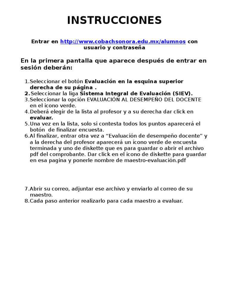 Instrucciones para Evaluacion de Docentes | PDF | Crecimiento personal ...