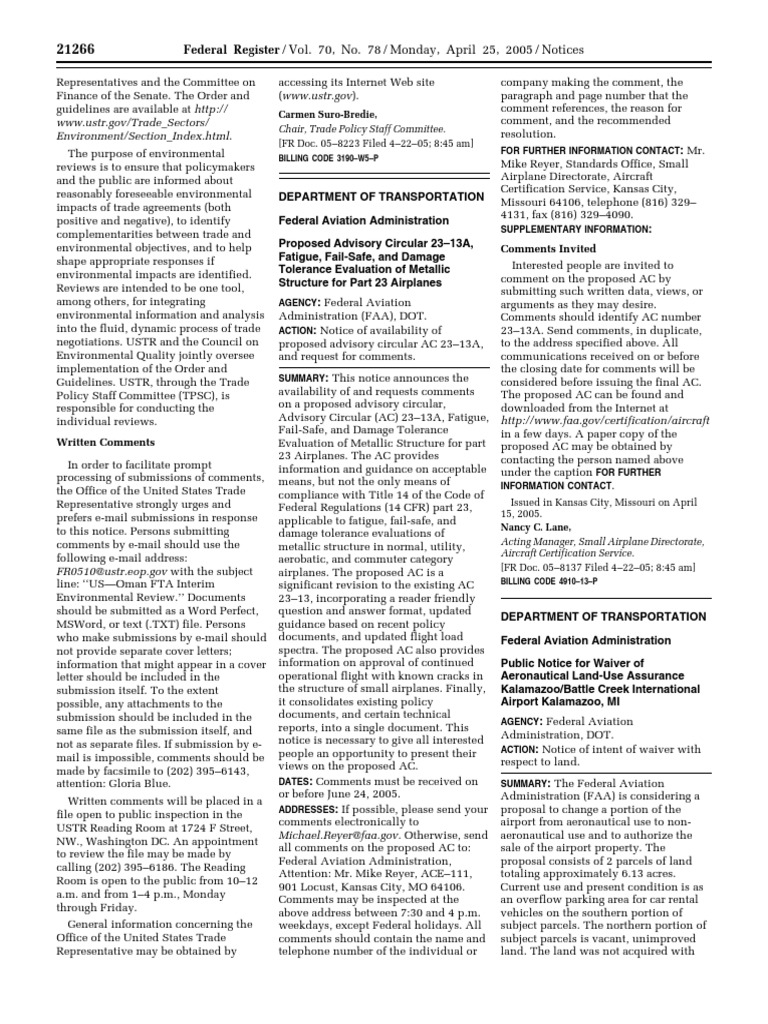 Notice: Advisory Circulars Availability, Etc.: Metallic Structure For ...