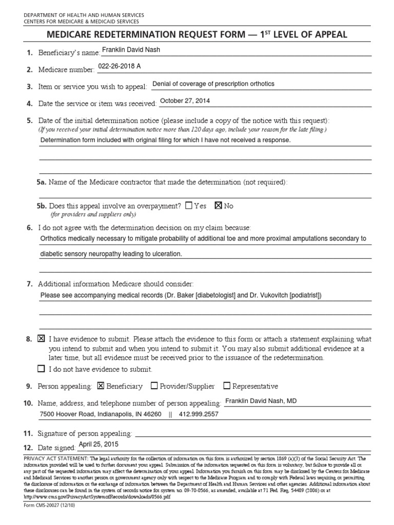 Medicare Appeal Form Cms20027 | PDF | Medicare (United States) | Medicaid