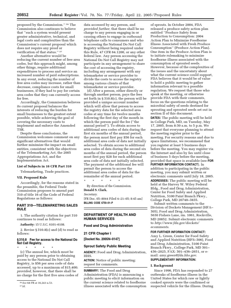 Proposed Rule Food For Human Consumption Foodborne Illness— Sprout