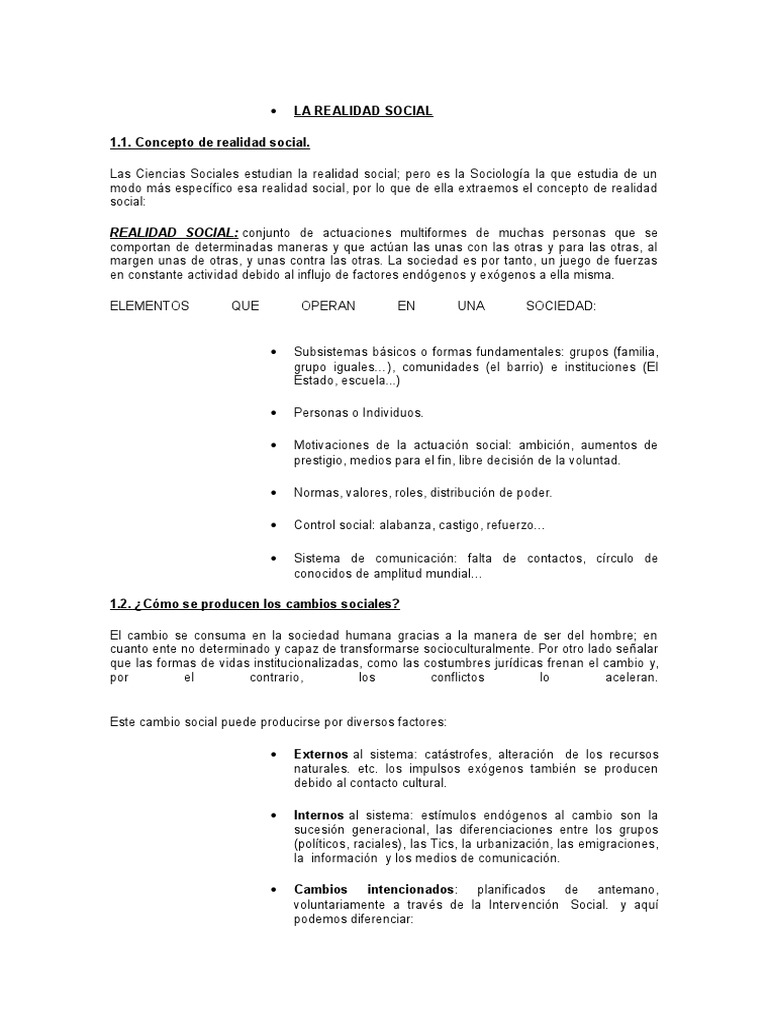Concepto y cambios en la realidad social | PDF | Sociedad | Población