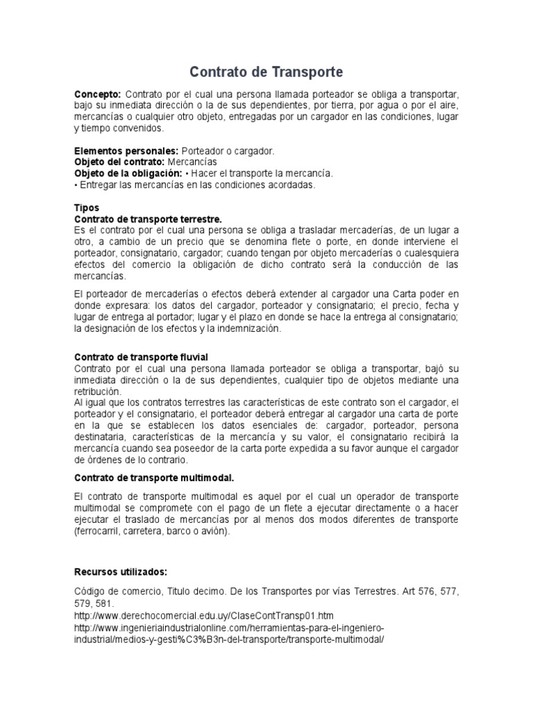 Contrato de Transporte | PDF
