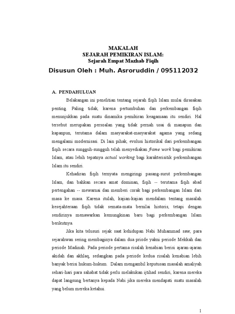 Makalah Sejarah Pemikiran Islam Sejarah Empat Mazhab Fiqih