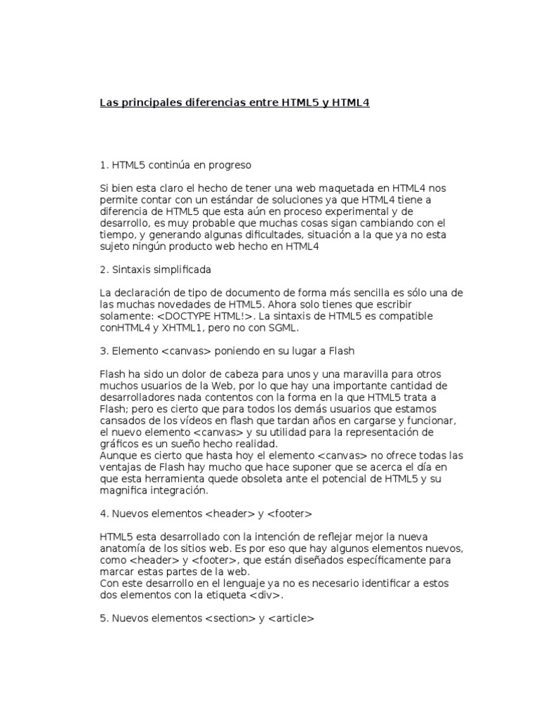 Las Principales Diferencias Entre HTML5 y HTML4 | PDF | HTML5 | Red mundial