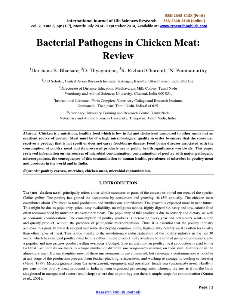 Bacterial Pathogens in Chicken Meat444 PDF Foodborne Illness Poultry