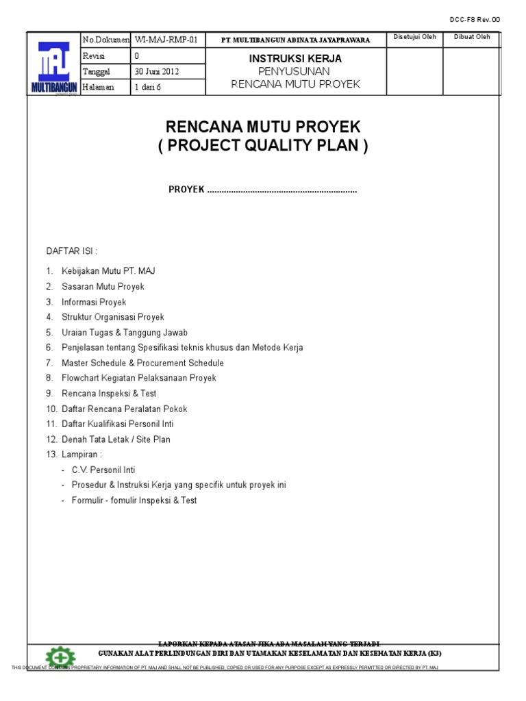 001. Rencana Mutu Proyek (RMP)