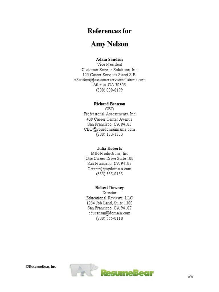 Professional Reference Contacts | PDF