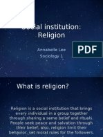 Social Institution: Religion: Annabelle Lee Sociology 1