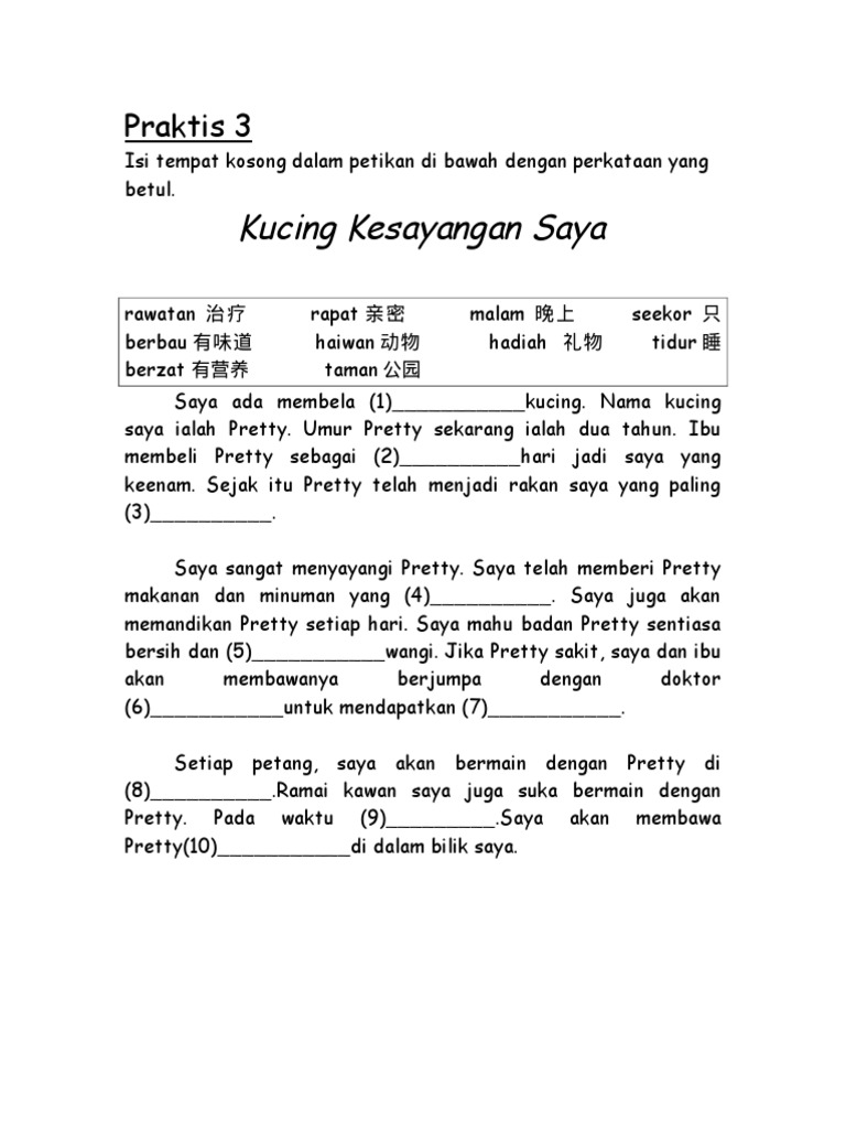 Praktis 3 Kucing Kesayangan Saya Pdf