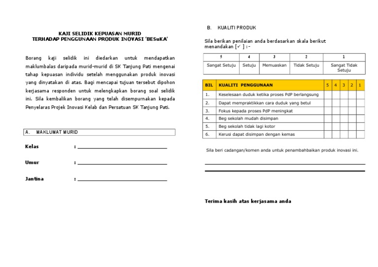 Borang Soal Selidik Kepuasan Pelanggan Pdf