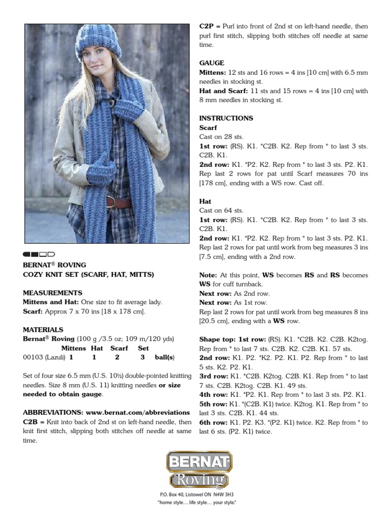 Cozy Knit Scarf, Hat & Mittens Set | PDF | Knitting | Fibers