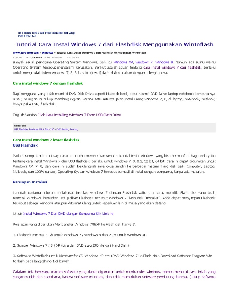 Tutorial Cara Instal Windows 7 Dari Flashdisk Menggunakan ...