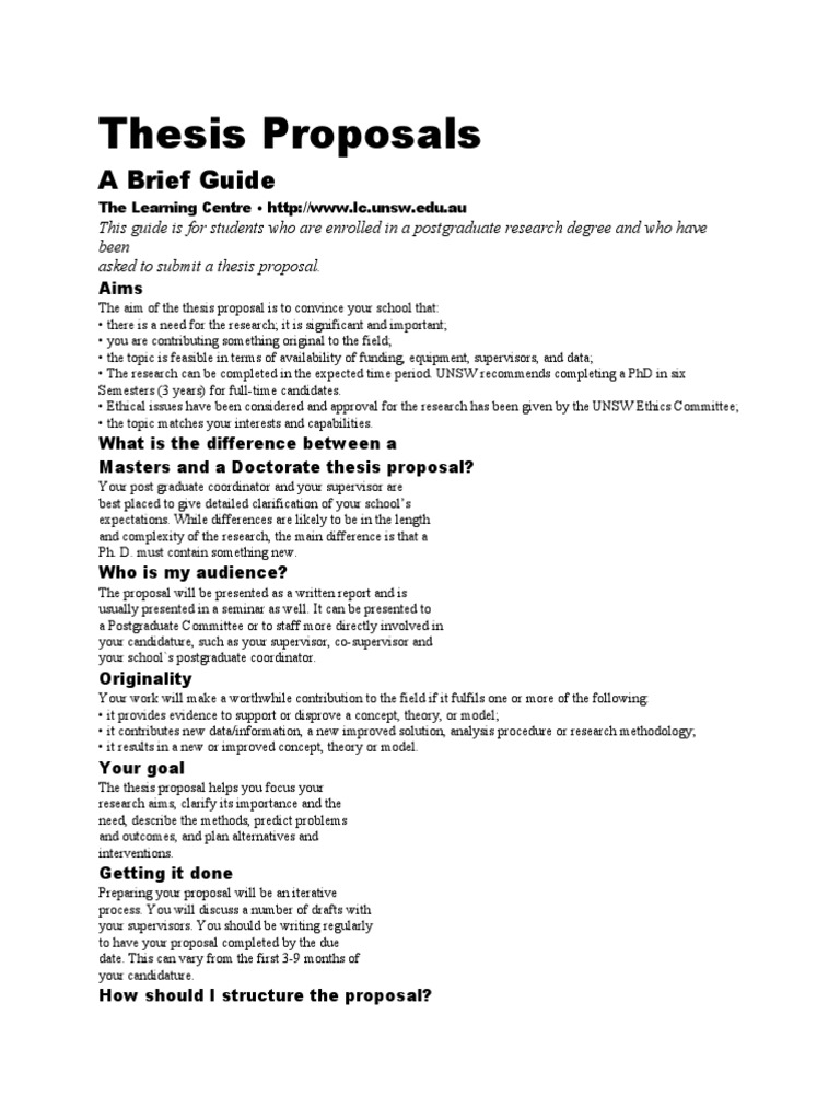Thesis Proposals: A Brief Guide | PDF | Thesis | Postgraduate Education