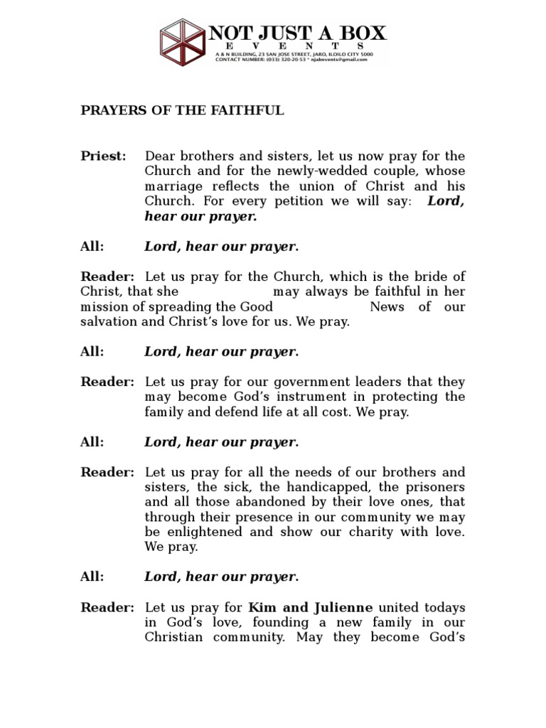 Prayers of The Faithful PDF Prayer Catholic Church