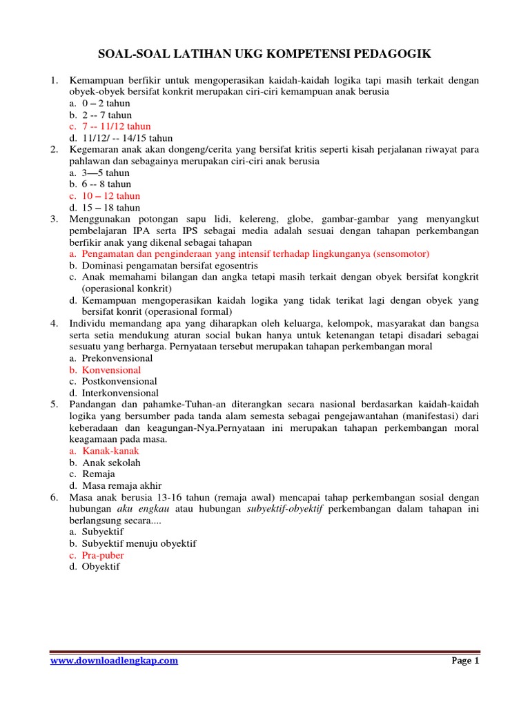 SOAL UKG PEDAGOGIK SD KUNCI JAWABAN