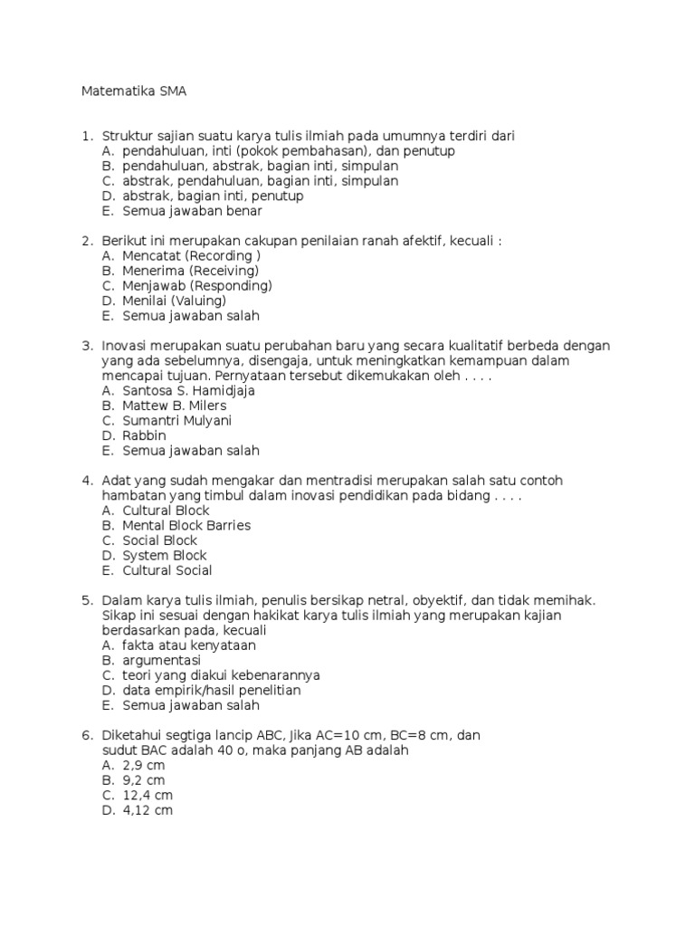 Soal Ukg 2015 Matematika Sma