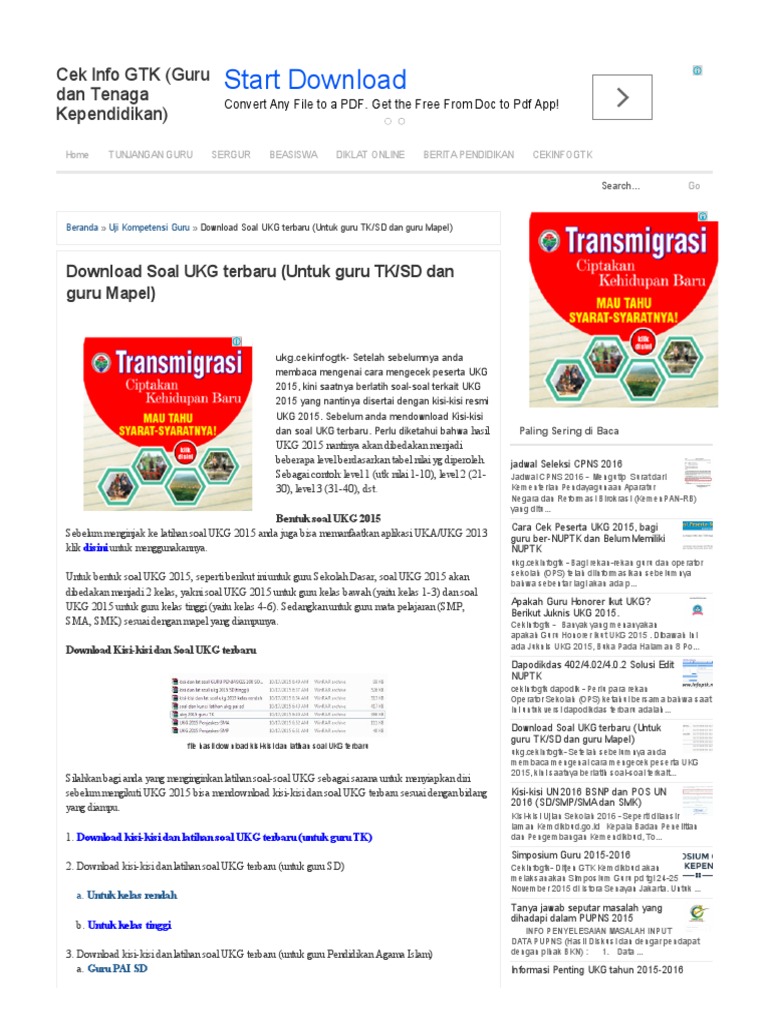 Soal UKG Terbaru (Untuk Guru TK SD Dan Guru Mapel) Cek