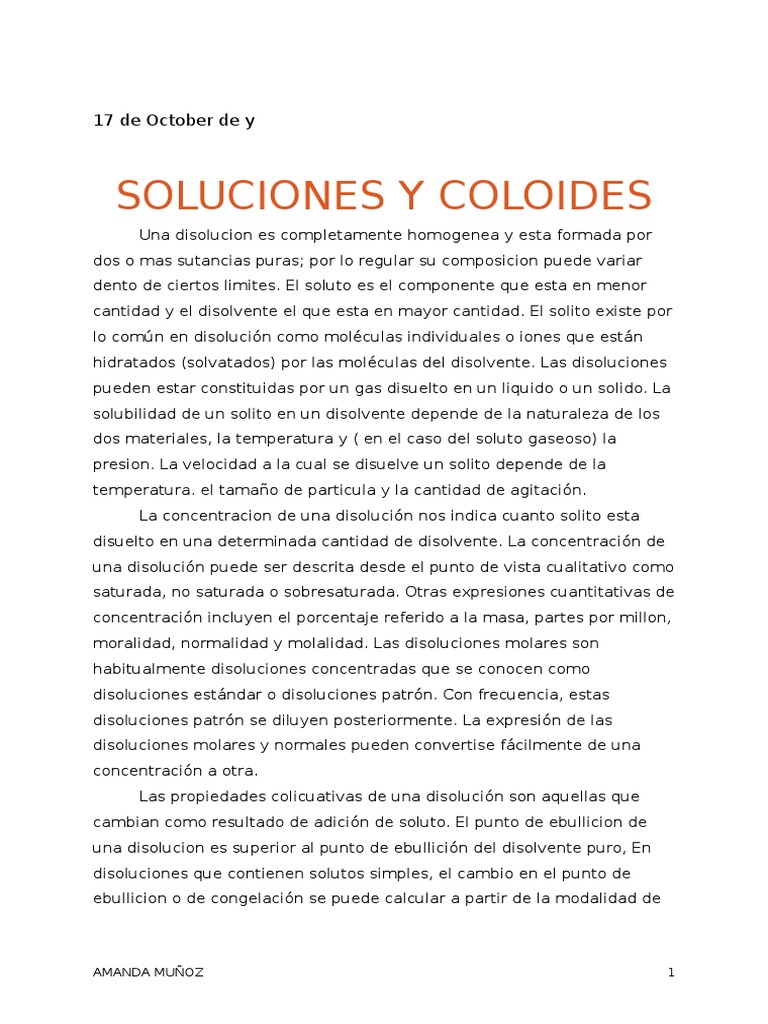 Soluciones y Coloides | Coloide | Solución
