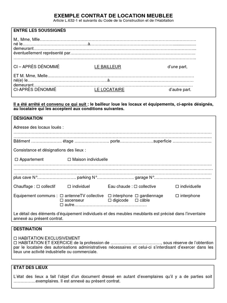 Contrat de location meublé