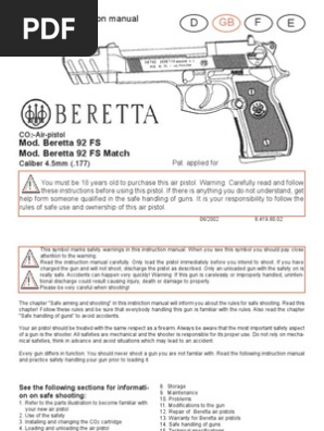 Beretta 92 FS Air Pistol Manual | PDF