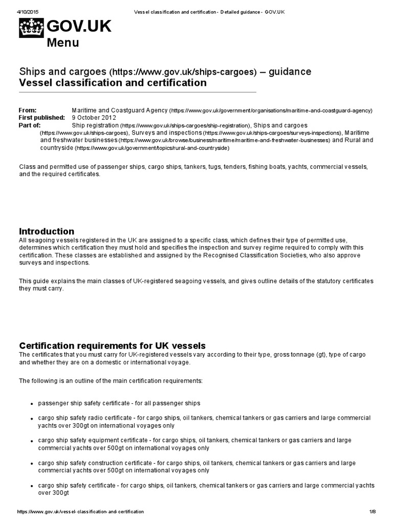Vessel Classification and Certification Detailed Guidance GOV PDF
