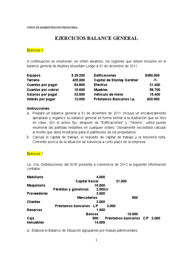 Ejercicios de Estados Financieros Resueltos | PDF | Hoja de balance ...