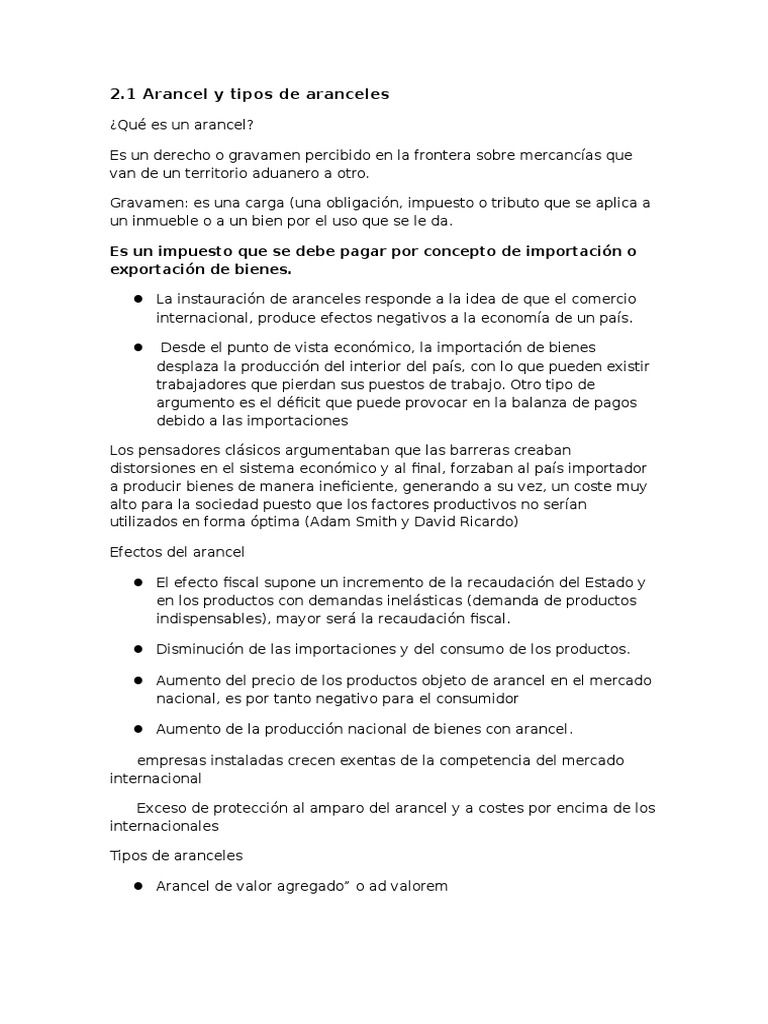 Aranceles y Tipo de Aranceles | PDF | Arancel | Libre comercio