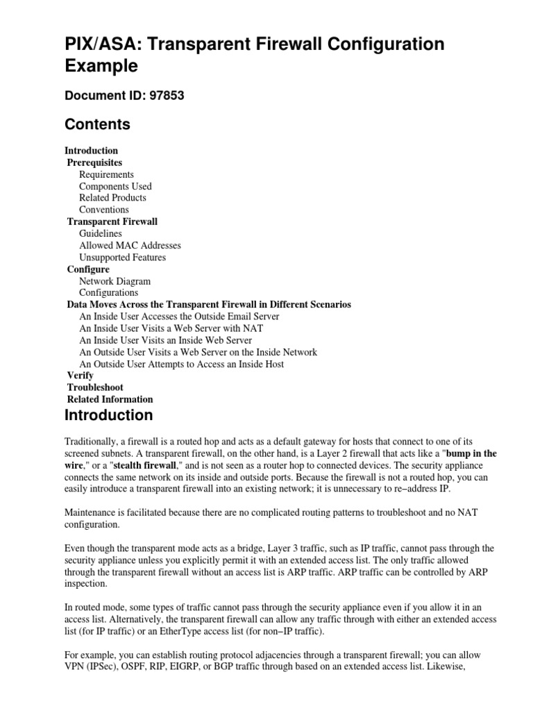 Transparent Firewall Asa Cisco | PDF | Business | Computers