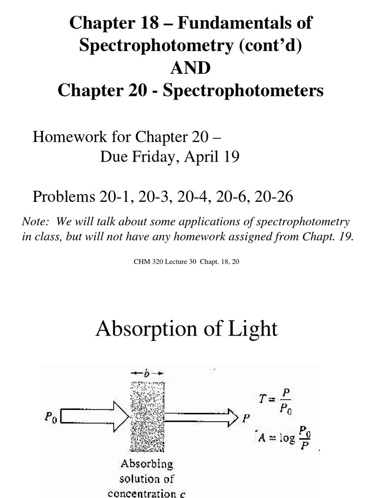 Chapter 18 Fundamentals of Spectrophotometry (Cont'd) AND Chapter 20