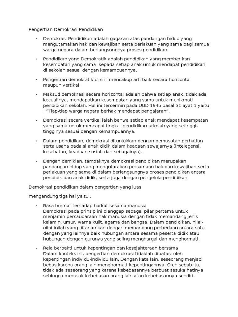 Pengertian Demokrasi Pendidikan