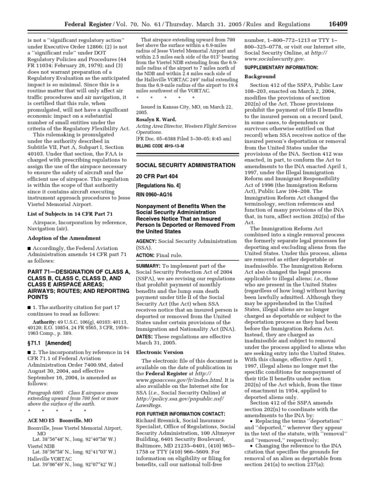 Rule Social security benefits Federal old age, survivors