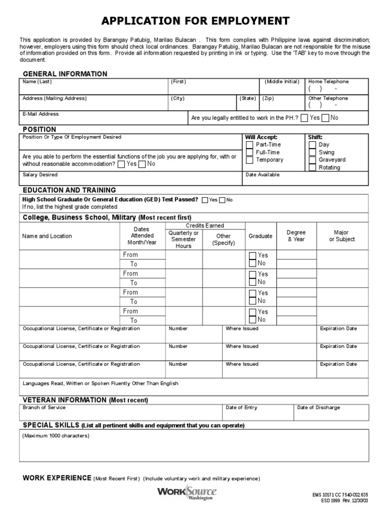 Barangay Patubig Employment Application | PDF | General Educational ...