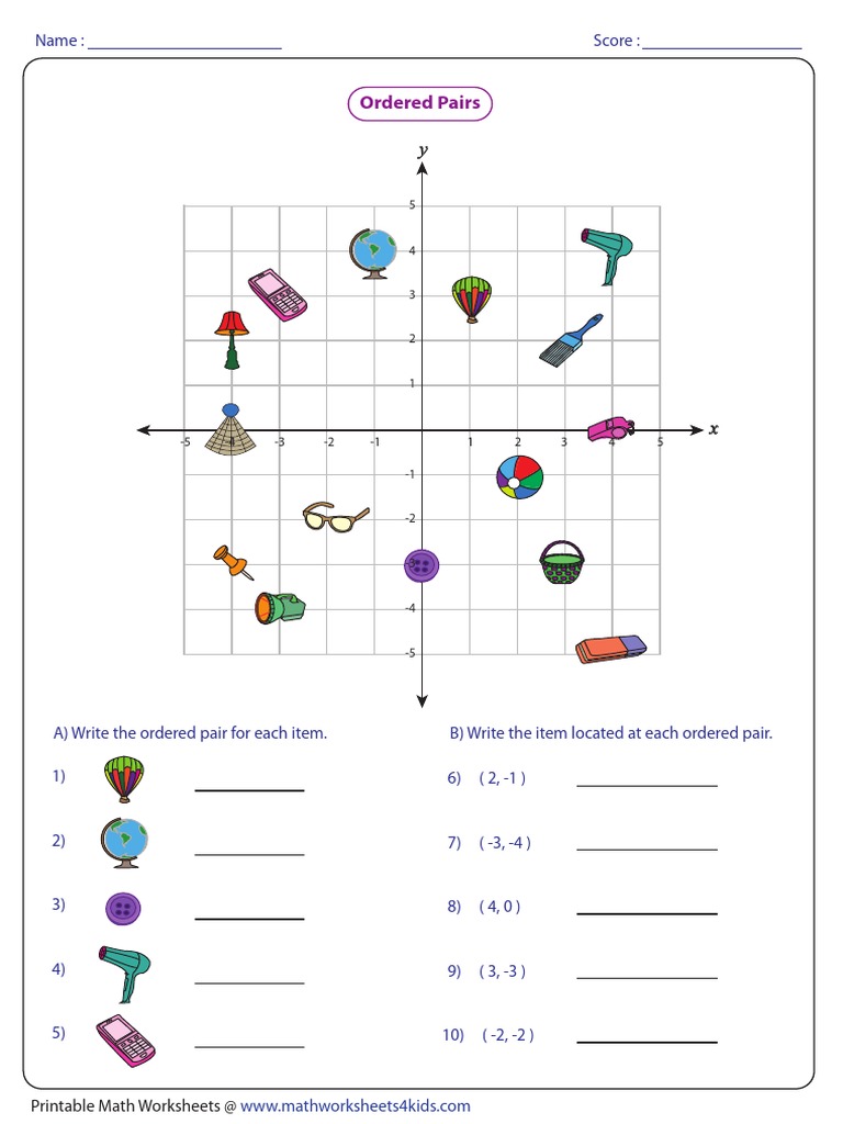 Ordered Pairs Math Worksheets | PDF