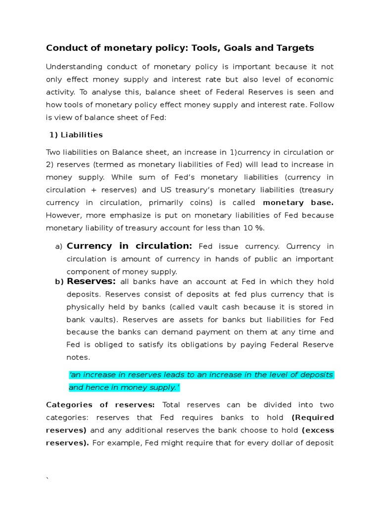 Conduct of Policy Goal and Targets PDF Federal Reserve